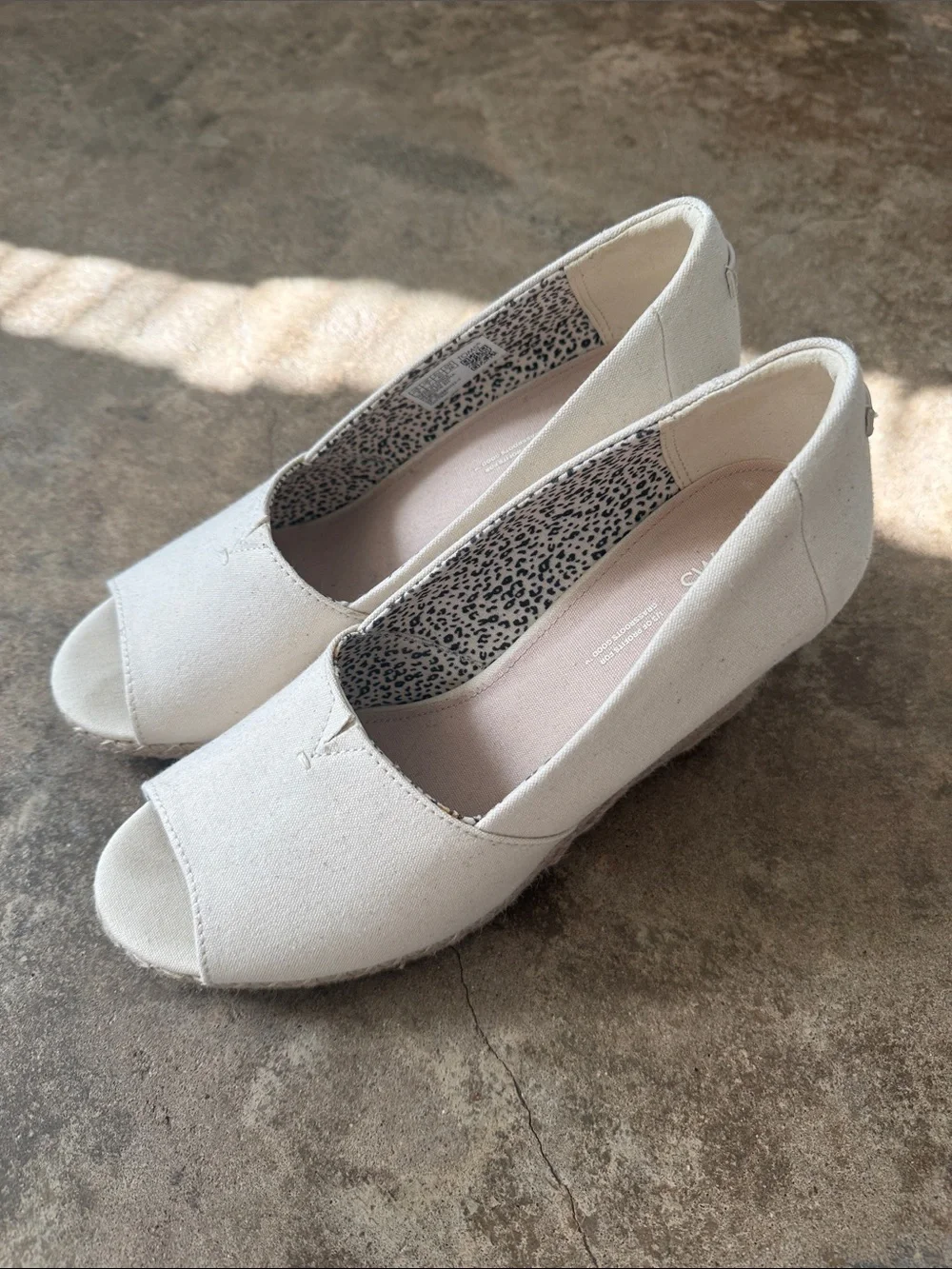Toms Cream Peep-Toe Espadrille Wedge Flats